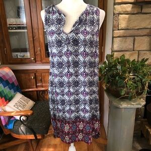 BEACH LUNCH LOUNGE SIZE MEDIUM BLUE MULTICOLORED BOHO STYLE SLEEVELESS DRESS